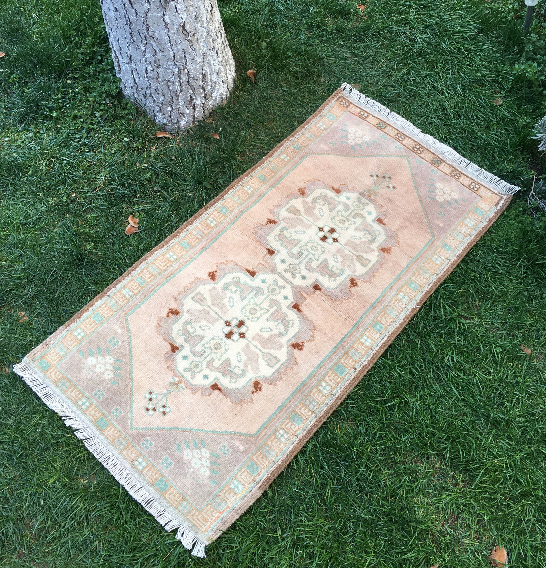 Small Turkish Rug for Bathroom Tan Taupe Green Brown | Etsy