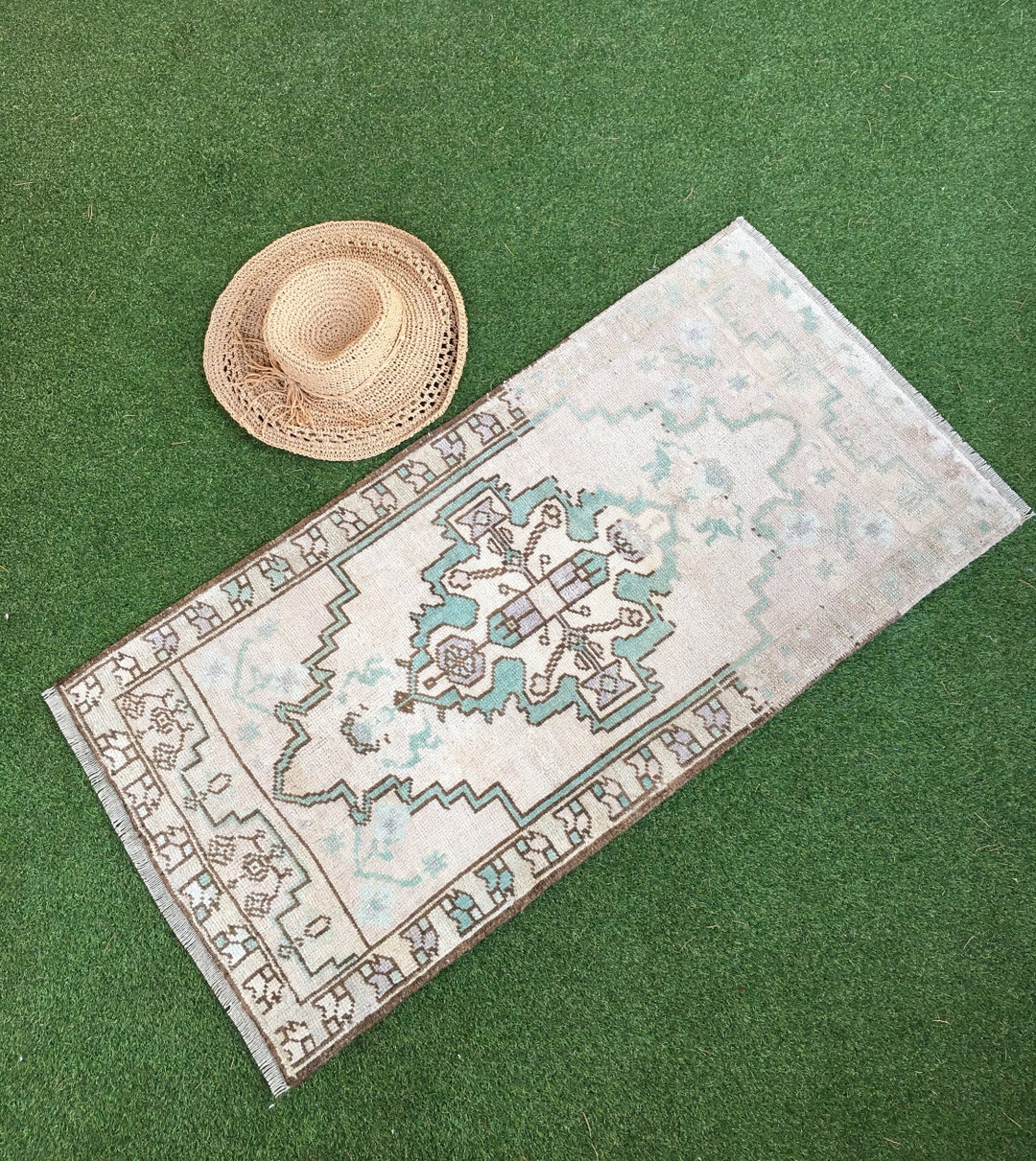 Small Turkish Boho Rug Blue Cream Brown Green 1.9x3.8 Ft. - Etsy