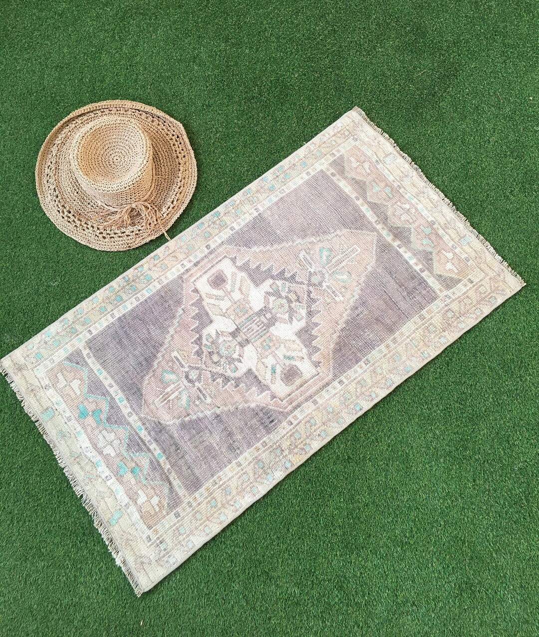 Small Oushak Rug Small Turkish Bathroom Rug Pink Purple Etsy