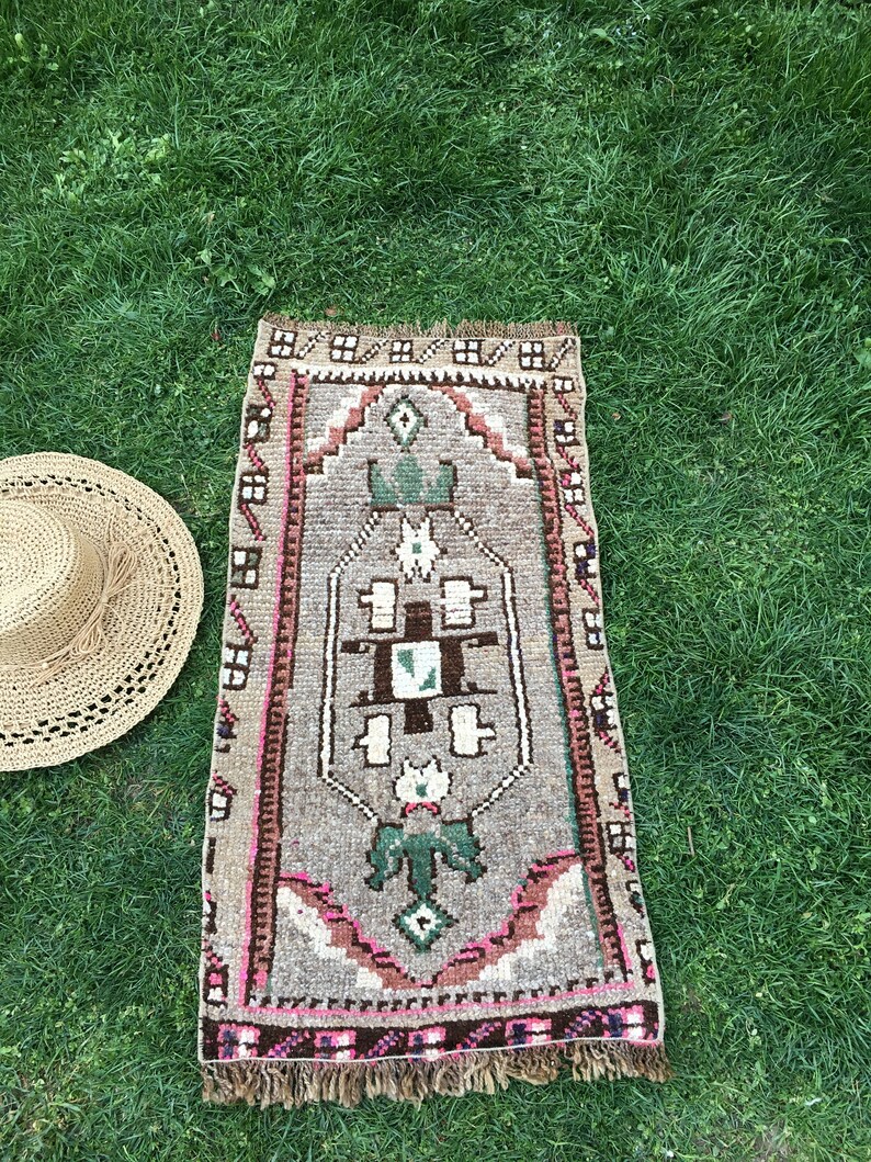 Small Area Rug Boho Bathroom Rug Gulhatun CP1129 Wool on Etsy