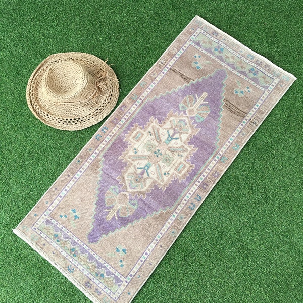 2x3 Oushak Small Runner Rug Blue Purple, Green, Beige, Brown 1.7x3.6 ft.