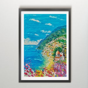 Positano, Amalfi coast, Costiera Amalfitana, Italy oil painting on canvas, gift, palette knife, gift idea, 80 x 110 cm, 31.4&quot; x 43.3&quot;