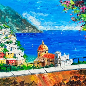 Positano, Amalfi Coast, Capri, Italy,  oil painting on canvas, gift for woman, wall art decor, impressionist art, 50 x 80 cm, 19&quot; x 31.4&quot;