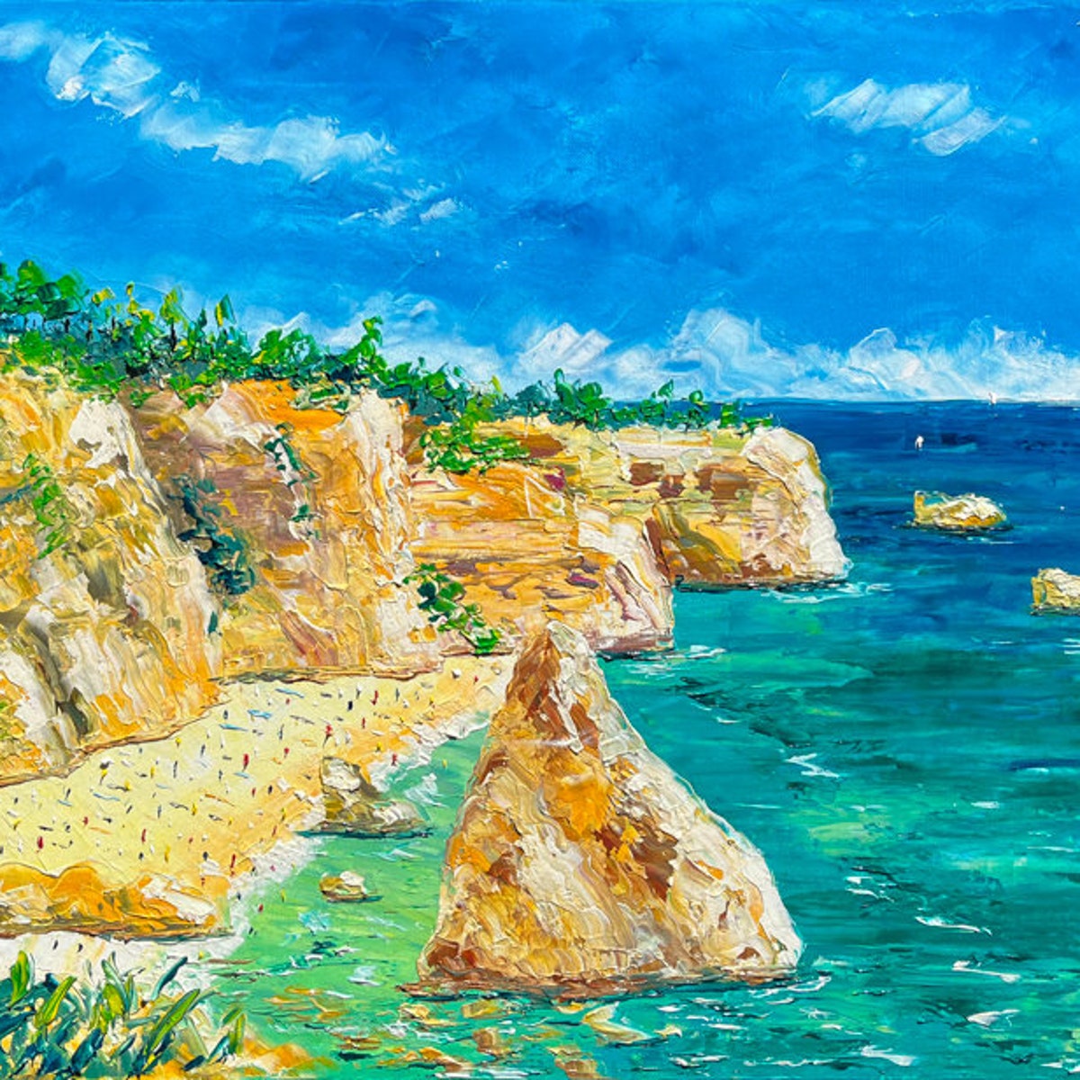 Praia Da Marinha Algarve Portugal Handmade Painting