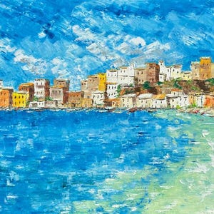 Castellammare del Golfo, Sicilia, Trapani, Italia, dipinto a olio su tela, impressionista, regalo, arte murale, grande dipinto 50 x 100 cm, 19&quot; x 39&quot;