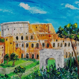 Colosseo Roma, Italy oil painting on canvas, gift, sunset painting, palette knife, wall art decor, gift, 60 x 90 cm, 23&quot; x 35&quot;