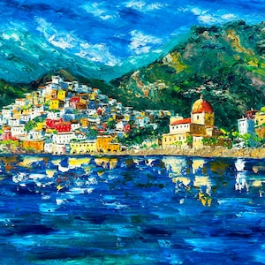 Positano, Amalfi coast, Costiera Amalfitana, Italy oil painting on canvas, gift, palette knife, gift idea, 60 x 90 cm, 23&quot; x 35&quot;