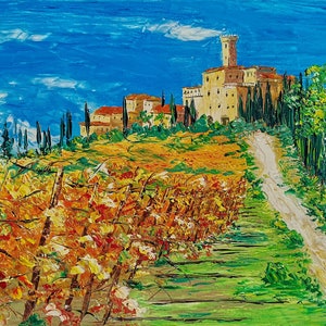 Tuscany vineyard, Italy painting on canvas, oil painting, gift, oil on canvas, palette knife, spatula painting, 50 x 80 cm, 19&quot; x 31.4&quot;