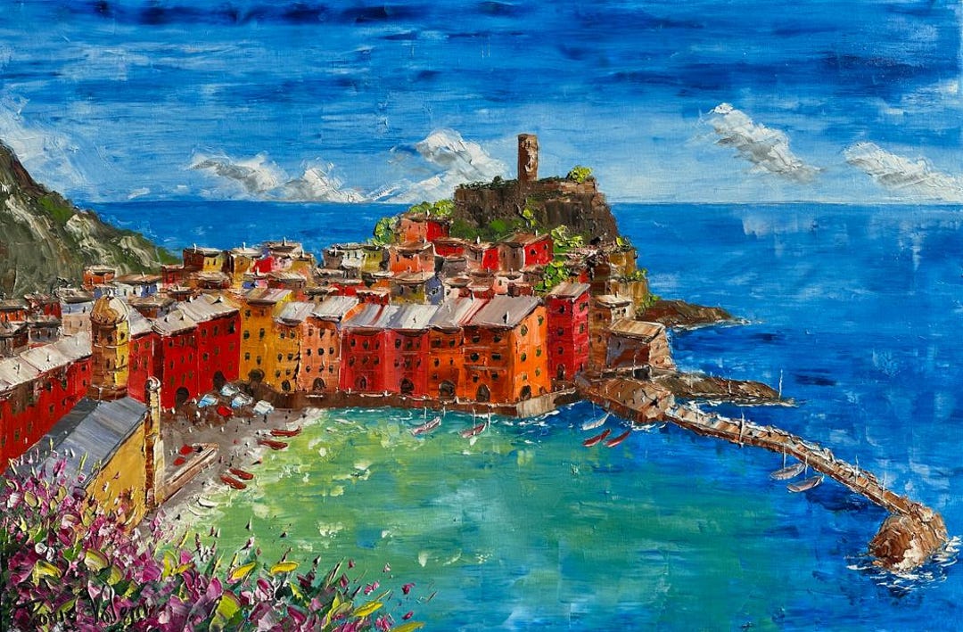 Vernazza, Cinque Terre, Italy Oil Painting on Canvas, Gift, Oil on ...