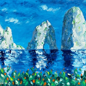 Faraglioni di Capri,Amalfi Coast, Italy,  oil painting on canvas, gift for woman, wall art decor, impressionist art, 60 x 80 cm, 23&quot; x 31.4&quot;