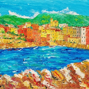 Tellaro, Lerici, La Spezia, Cinque Terre, Italy oil painting on canvas, palette knife, gift, wall art, 50 x 100 cm, 19&quot; x 39&quot;