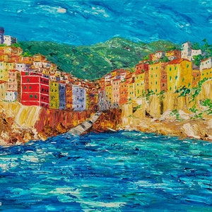 Riomaggiore, Cinque Terre, Manarola, Vernazza,  Italy oil painting on canvas, gift, palette knife painting, 60 x 90 cm, 23&quot; x 35&quot;