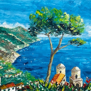Ravello, Amalfi coast, Villa Rufolo, Costiera Amalfitana, Italy oil painting on canvas, palette knife, gift idea, 60 x 90 cm, 23&quot; x 35&quot;