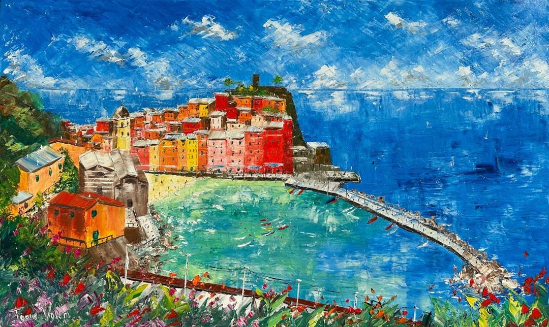 Vernazza, Cinque Terre, Italy Oil Painting on Canvas, Gift, Oil on ...