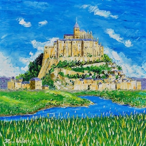Mont Saint Michel, Normandy, France,  oil painting on canvas, gift, wall art decor, art, palette knife, 80 x 80 cm, 31.4&quot; x 31.4&quot;