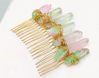 Gold Rustic Wire Wrapped Crystal Hair Combs