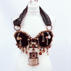 Tribal Belly Dance Bra With Coins, Shells & Afghani Jewelry