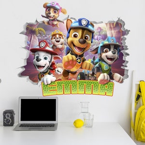 Paw Patrol Craft Wall Decal Wall Mural Stickers Design Customizable Kids Boys 3D Smash Girls Dyno