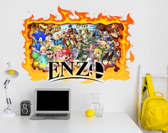 Super Smash Bros Craft Wall Decal Wall Mural Stickers Design Customizable Kids Boys 3D Smash Games Mario Bros