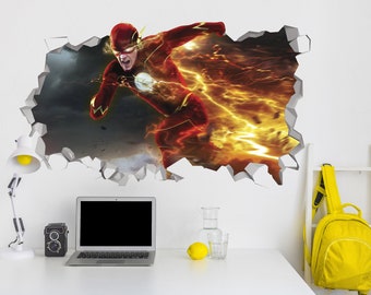 The Flash Craft Wall Decal Wall Mural Stickers Design Customizable Kids Boys 3D Smash SuperHeros DC
