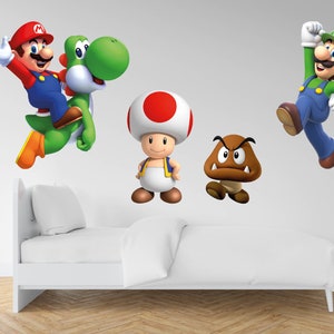 Mario Bros Pack of 4 Stickers Wall Decal Wall Mural Stickers Design Customizable Kids Boys 3D Smash Games Mario Bros