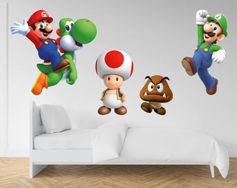 Mario Bros Pack of 4 Stickers Wall Decal Wall Mural Stickers Design Customizable Kids Boys 3D Smash Games Mario Bros