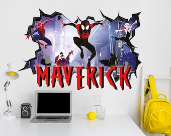 Spiderman Miles Morales Craft Wall Decal Wall Mural Stickers Design Customizable Kids Boys 3D Smash Spider Verse