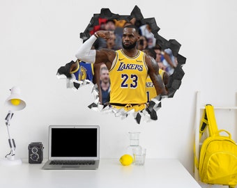 Lebron James The King Lakers Craft Wall Decal Wall Mural Stickers Design Sports Boys 3D Smash BasketBall