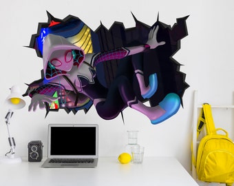 Spider-Gwen Spider Verse Craft Wall Decal Wall Mural Stickers Design Kids Boys 3D Smash Games