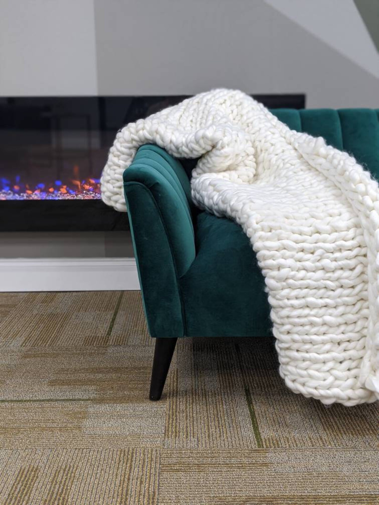 Soft Coconut Creme Chunky Hand Knit Throw Blanket Etsy