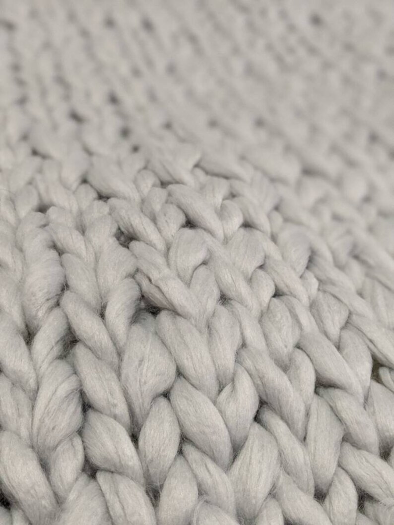 Light Grey Chunky Hand Knit Throw Blanket Etsy