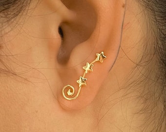 Gold Celestial Earrings | Ear Climber | Ear Crawler | Dainty Gold Earrings | Wanderlust Jewelry | Climber Earrings | Gold Ear Climber