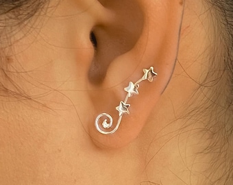 Silver Celestial Earrings | Ear Climber | Ear Crawler | Dainty Silver Earrings | Wanderlust Jewelry | Climber Earrings | Silver Ear Climber