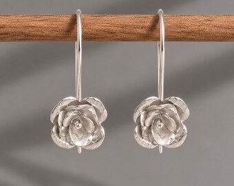 925 Silver Flower Earrings, Silver Floral Dangle Earrings, Silver Flower Drop Earrings, Dainty Floral Jewellery, Silver Statement Earrings