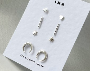 Sterling Silber Ohrstecker , Silber Minimalist Ohrstecker , Ohrstecker , 925 Ohrstecker Set , Ohrring Set kleine Silber Ohrstecker