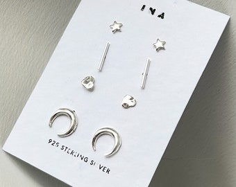 Sterling Silver Stud Earring Set , Silver Minimalist Studs , Stud Earrings , 925 Stud Earring Set , Earring Set  Tiny Silver Stud Earrings
