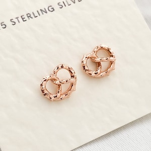 Rose Gold Pretzel Stud Earrings , Small Rose Gold Stud Earrings , Tiny Rose Gold Dainty Earrings , Minimalist Earrings , Rose Gold Earrings