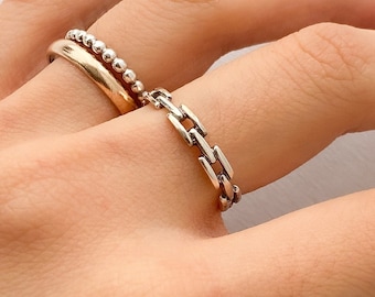 Silver Chain Ring | Sterling Silver Ring | Dainty Ring | Minimalist Ring | Stacking Rings | Promise Ring | Silver Jewelry | Girlfriend Gift