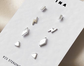 Sterling Silver Stud Earring Set , Silver Minimalist Studs , Stud Earrings , 925 Stud Earring Set , Earring Set  Tiny Silver Stud Earrings