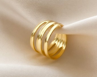 Anillo de punta triple de oro, anillo de punta ajustable, anillo de punta de oro, plata de ley, vermeil de oro de 14 k, anillos de punta, anillo de punta delicada