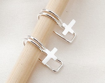 Cross Ear Cuffs | Silver Ear Cuff | Dainty Ear Cuff | Minimal 925 Sterling Silver | Hypoallergenic | No Pierce | Perfect Gift