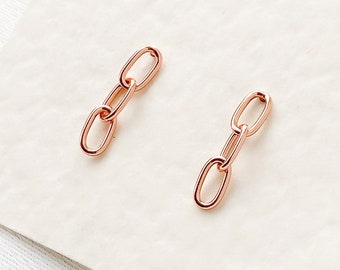 Pendientes de oro rosa, pendientes colgantes de oro rosa, pendientes de cadena de oro rosa, joyas de oro rosa, regalos para ella, pendientes minimalistas