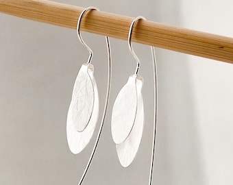 Bladzilveren oorbellen, sterlingzilveren hangoorbellen, geborsteld zilveren oorbellen zilveren sieraden, cadeaus voor haar, minimalistische oorbellen