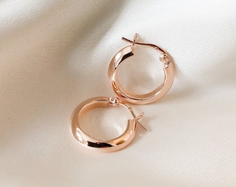 Pendientes de oro rosa, aros de oro rosa, joyería de oro rosa, regalos para ella, aros grandes, pendientes minimalistas