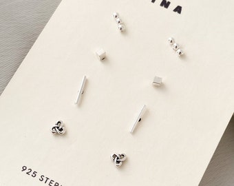 Sterling Silver Stud Earring Set , Silver Minimalist Studs , Stud Earrings , 925 Stud Earring Set , Earring Set  Tiny Silver Stud Earrings