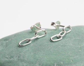 Chain Earrings sterling silver stud earrings, silver studs, silver dangle earrings, silver link earrings, silver earrings, everyday earrings