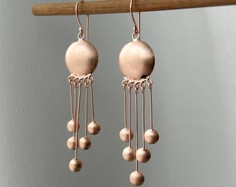 Rose Gold Earrings , Rose Gold Dangle Earrings , Rose Gold Flower Earrings , Rose Gold Jewellery, Gifts For Her , Minimalist Earrings