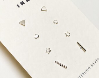 Sterling Silver Stud Earring Set , Silver Minimalist Studs , Stud Earrings , 925 Stud Earring Set , Earring Set  Tiny Silver Stud Earrings