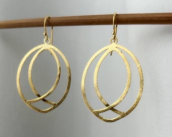 14k Gold Plated Earrings  , Gold Dangle Earrings , Gold Flower Earrings , Brushed Gold Earrings Gold Jewellery, Gifts For Her , Minimalist