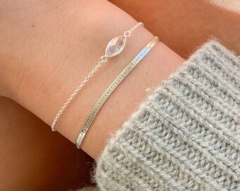 Sterling Silver Bracelet | Diamond Bracelet | Silver Charm Bracelet | Minimalist  | Dainty Bracelet | Girlfriend Gift | Mom Gift